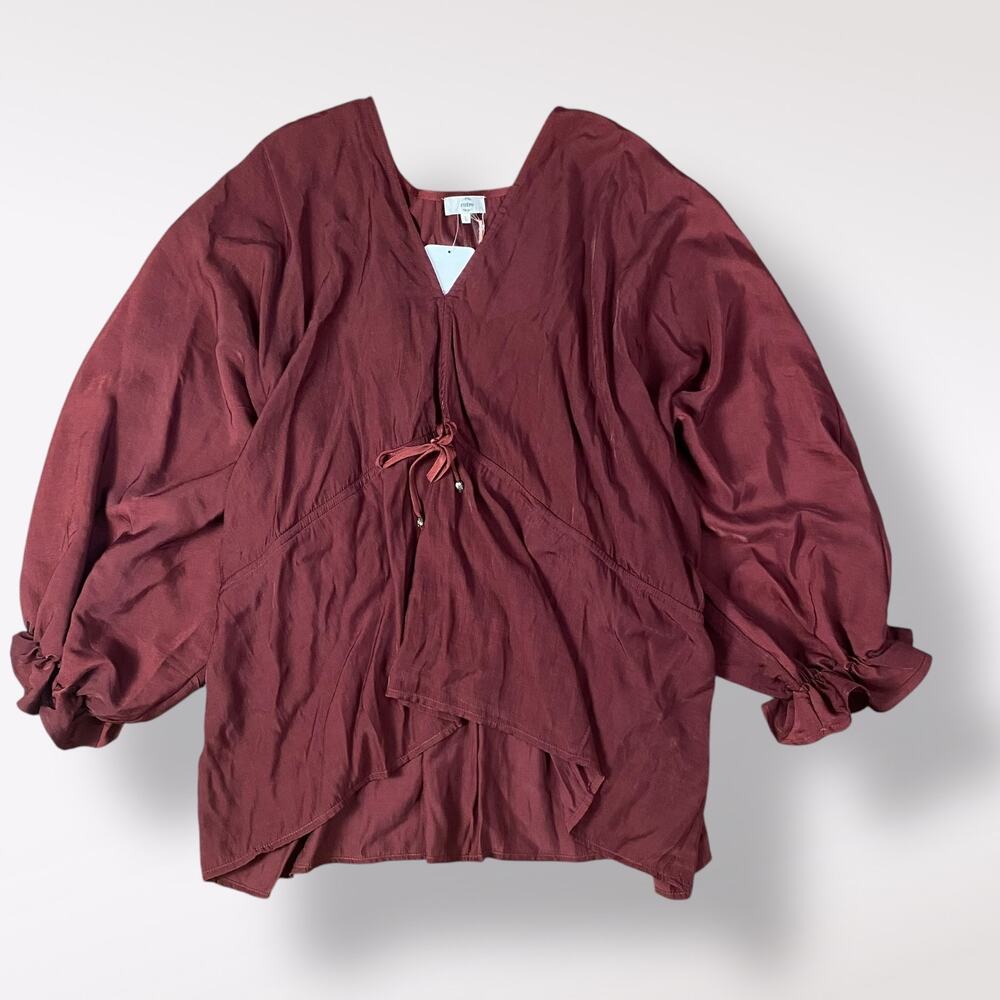 Entro NWT Red Endless Possibilities Long Sleeve Ruffled Top Size L Romantic Boho
